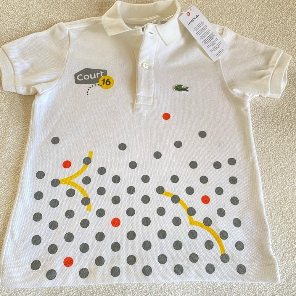 NWT Lacoste Boy’s Colored Polka Dot Cotton Short Sleeve Polo. Size 4